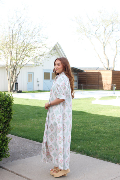 Vintage Floral Ruffle Neck Shirt Dress