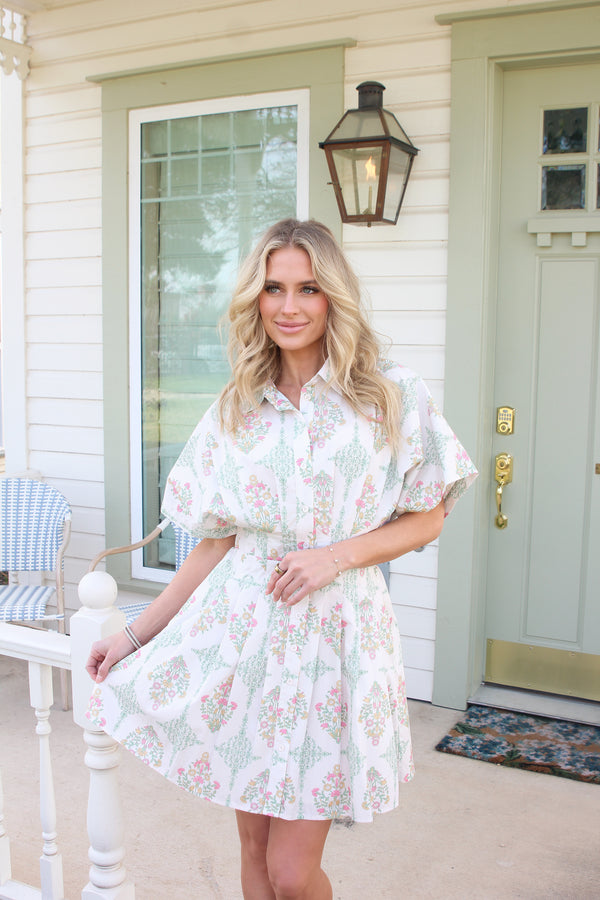 Vintage Floral Button Shirt Dress