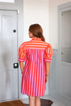 Stripe Color Block Ruffle Neck Dress