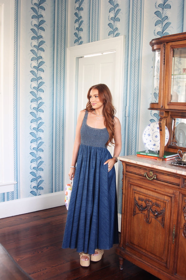 Denim Smock Tank Maxi Dress