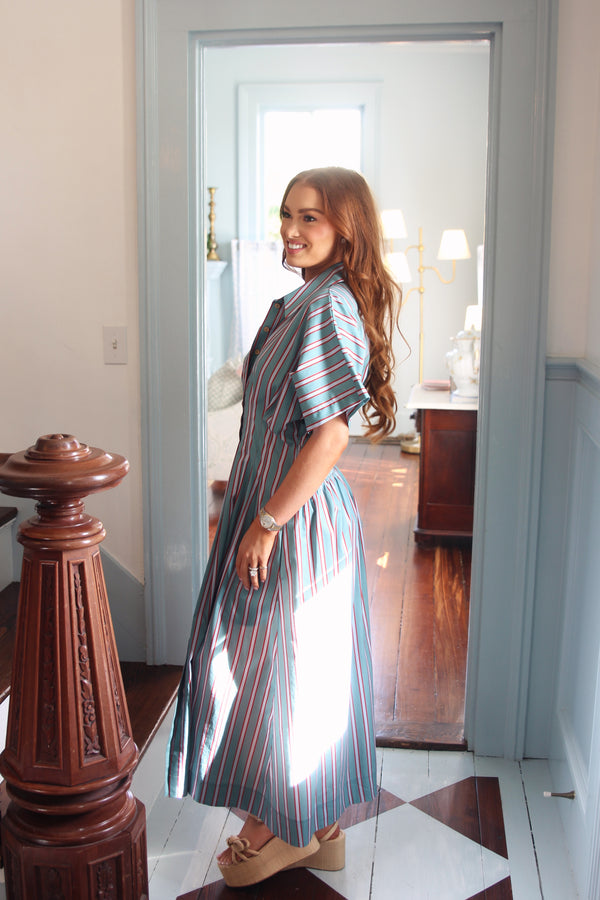 Stripe Button Shirt Maxi Dress