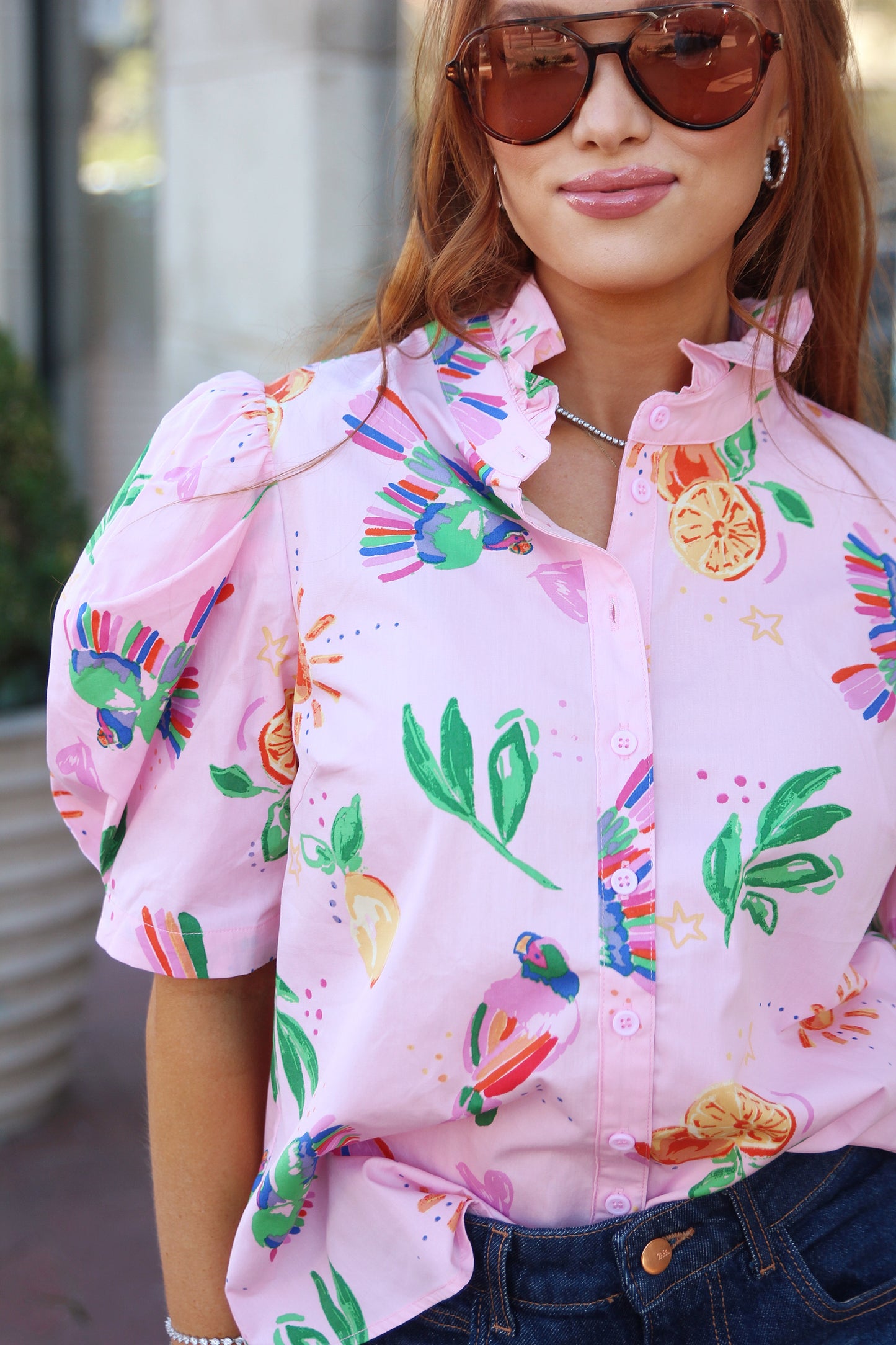 Toucan Fruit Puff Sleeve Top
