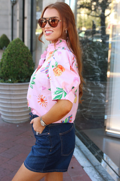 Toucan Fruit Puff Sleeve Top
