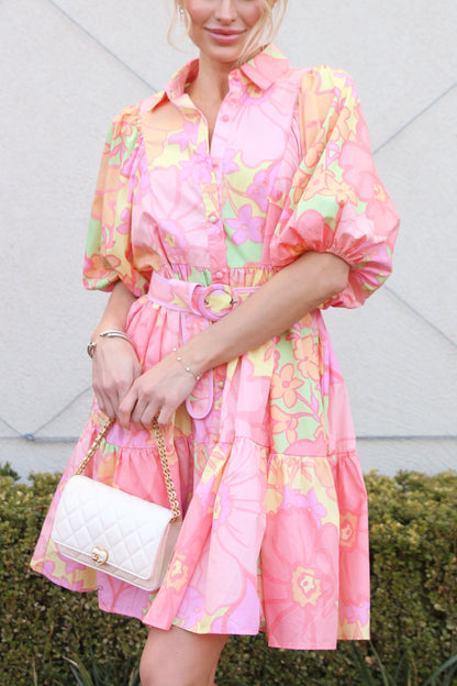 Big Floral Pastel Shirt Dress with Belt