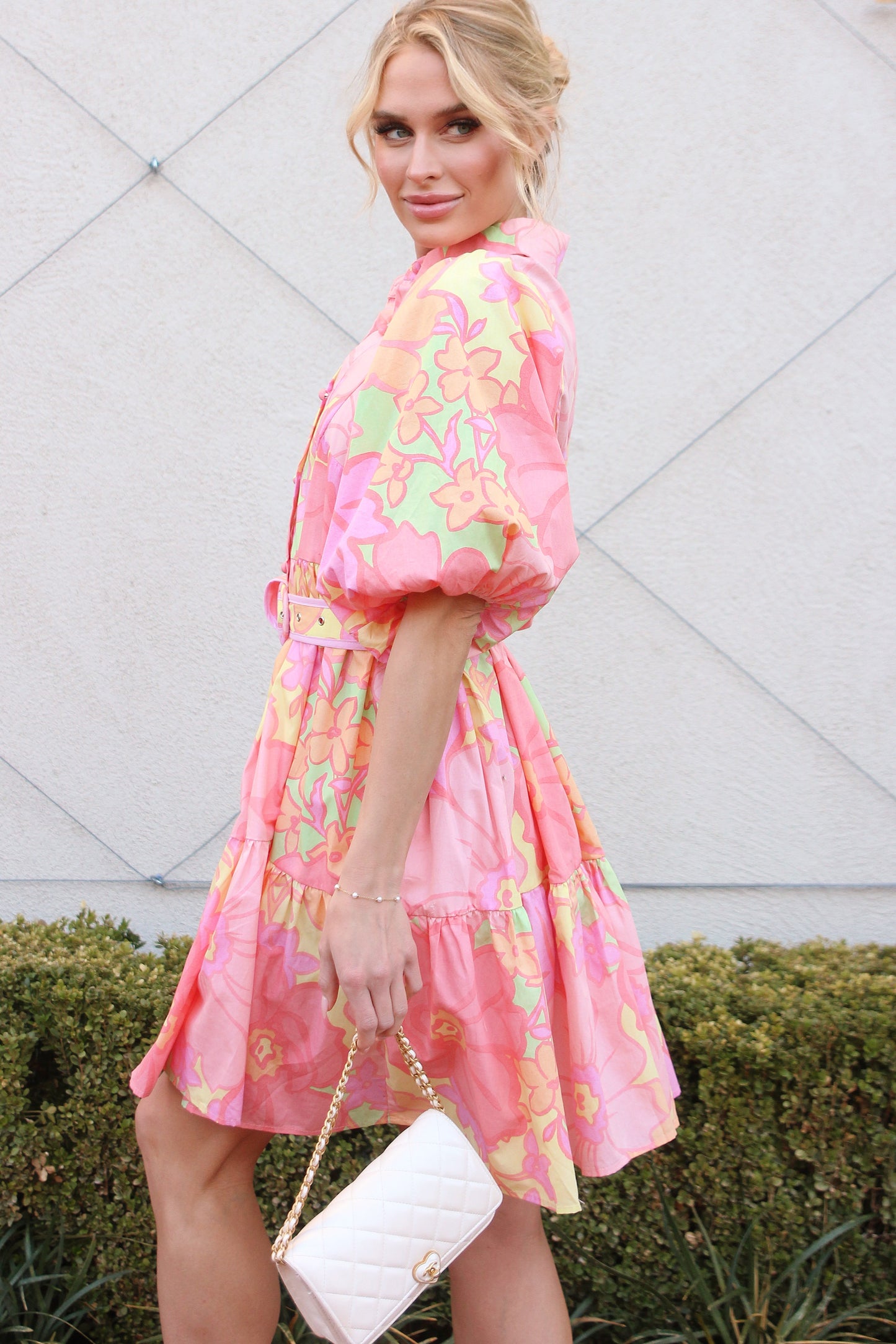 Big Floral Pastel Shirt Dress with Belt