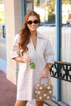 Check Denim Vneck Pocket Dress