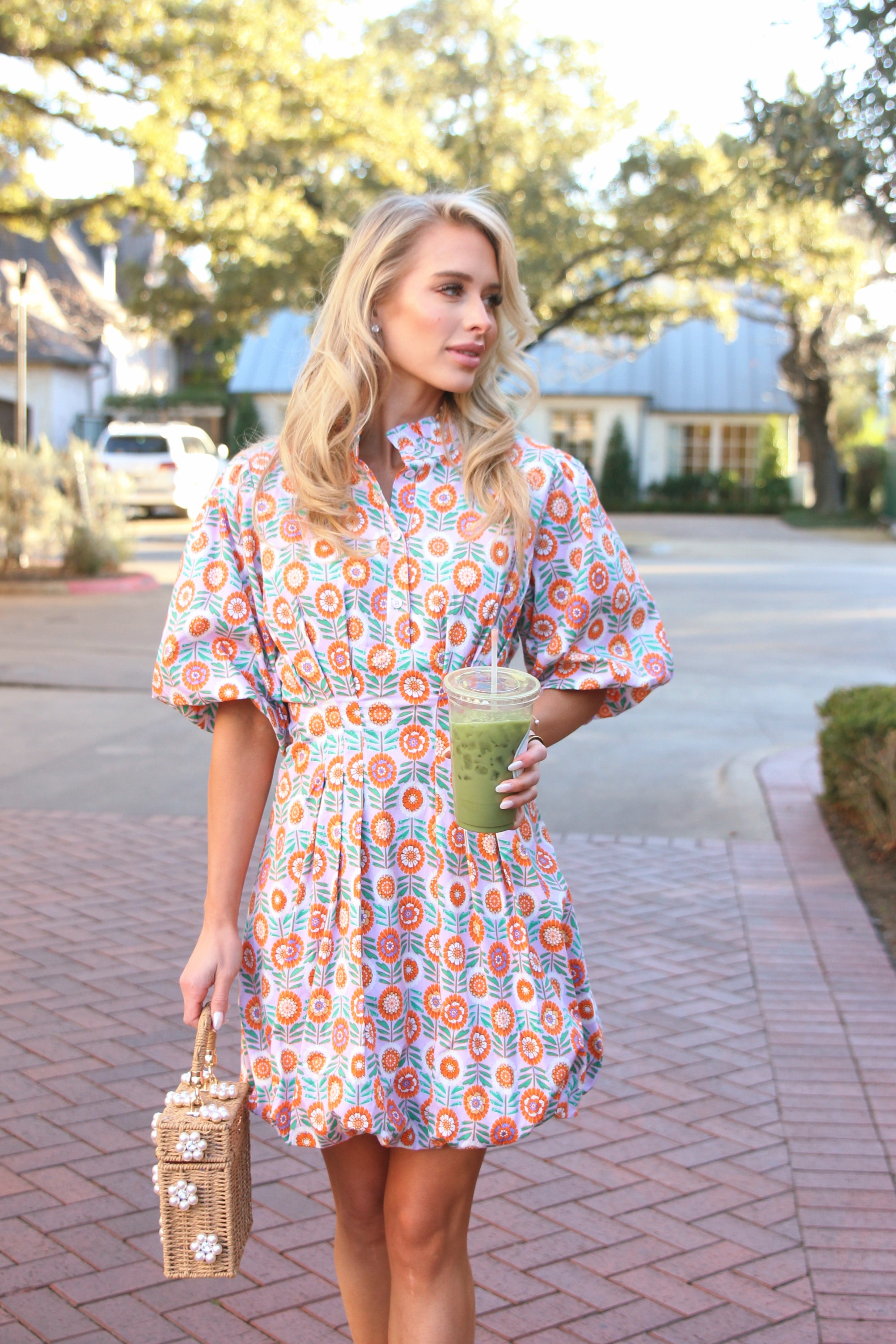 Floral Bubble Hem Poplin Dress