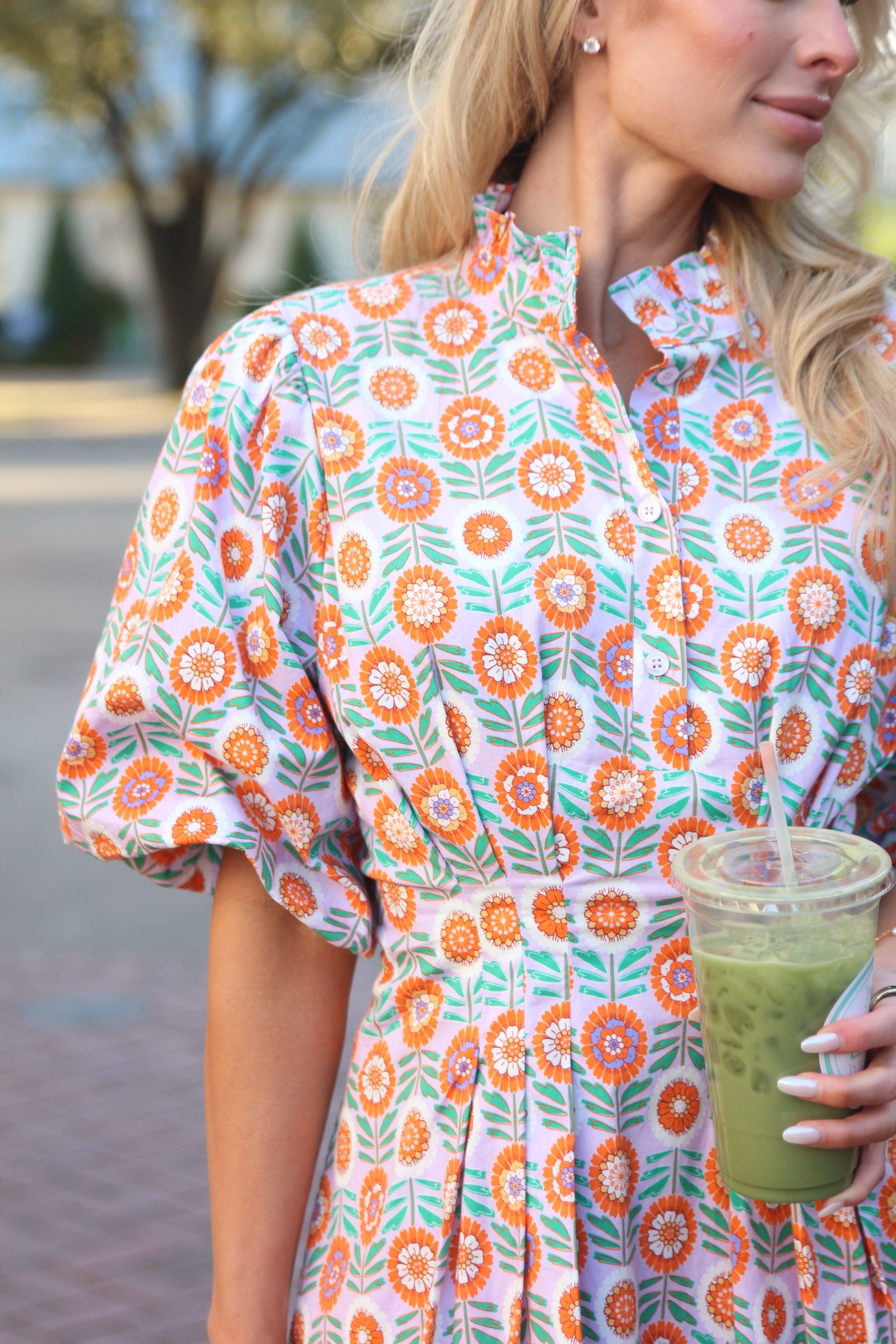 Floral Bubble Hem Poplin Dress