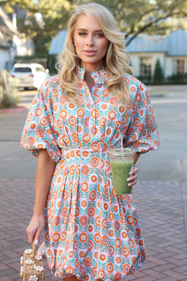 Floral Bubble Hem Poplin Dress