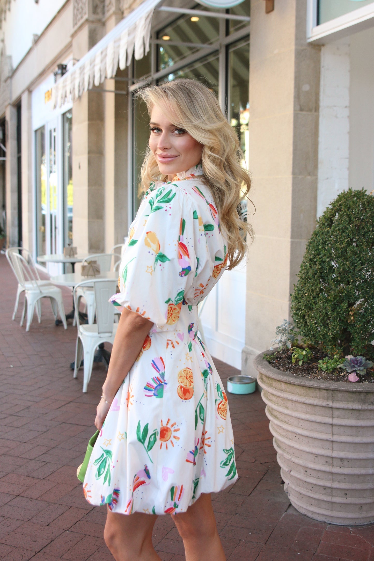 Toucan Fruit Bubble Hem Dress