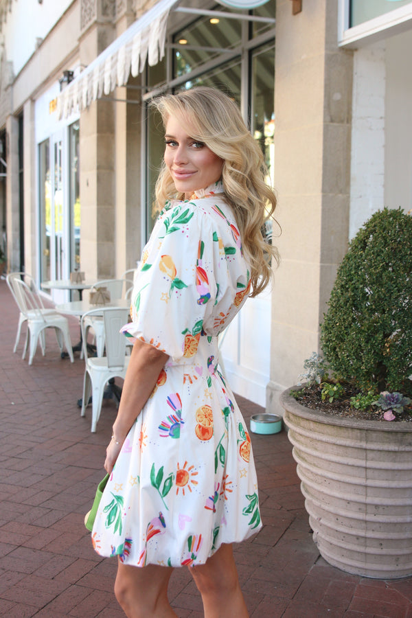Toucan Fruit Bubble Hem Dress