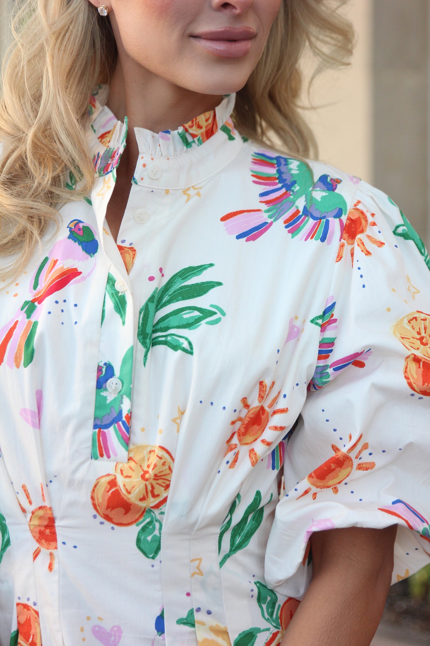 Toucan Fruit Bubble Hem Dress