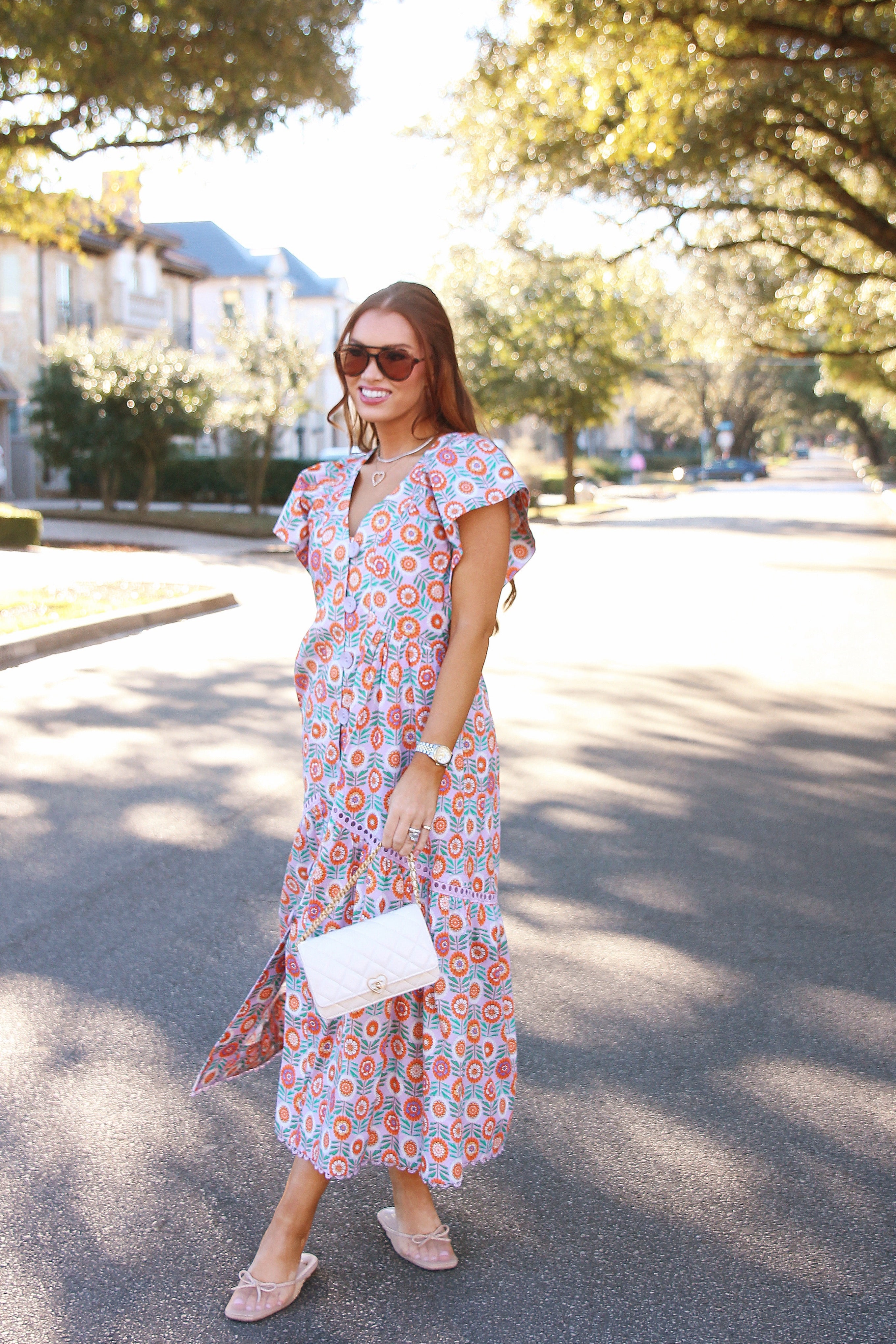 Floral Vneck Novelty Button Maxi