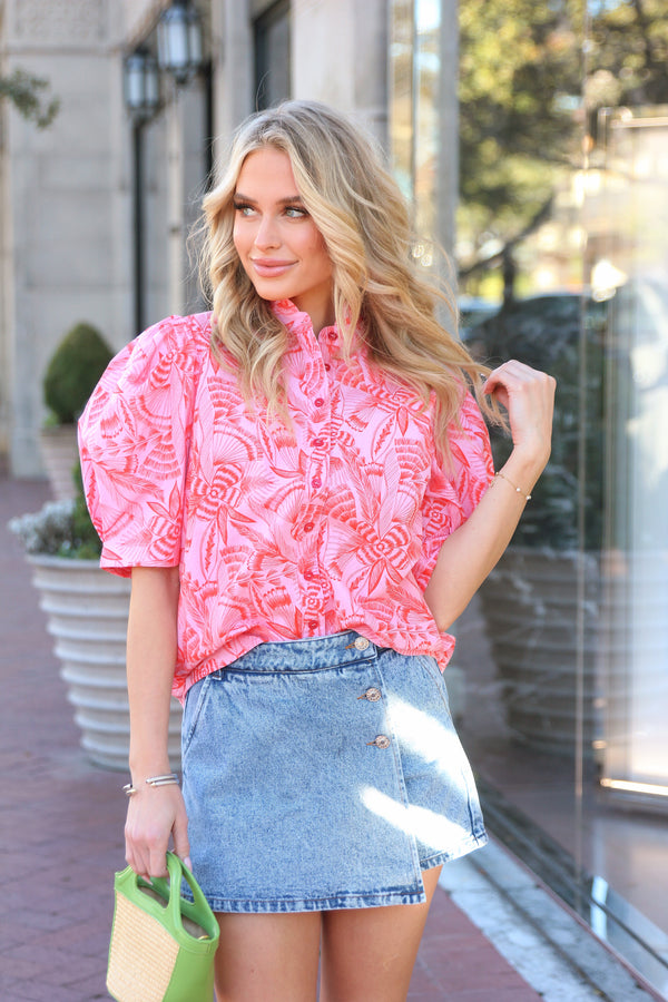 Tropical Linen Button Top