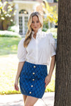 Solid Ruffle Neck Poplin Puff Sleeve Top