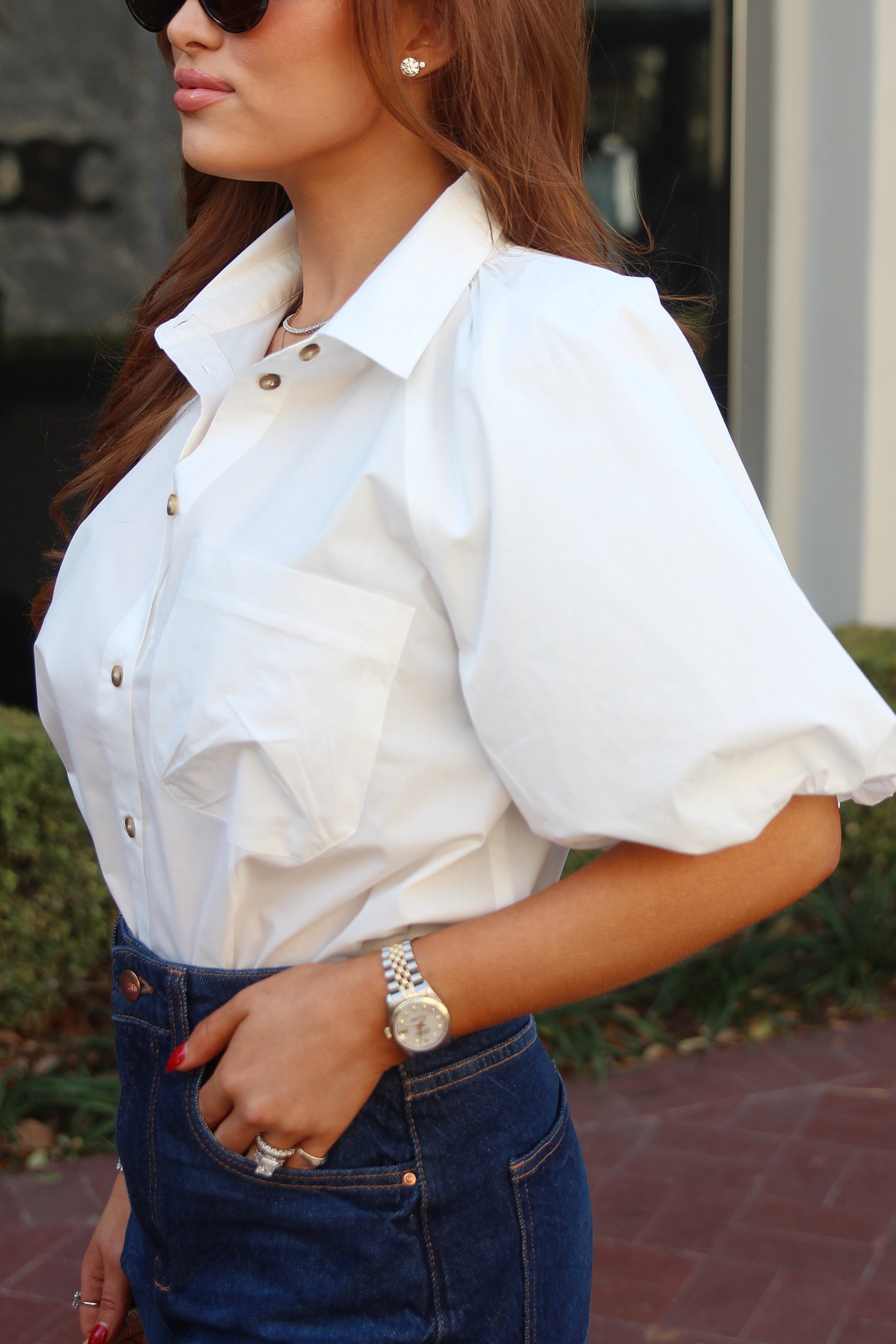 Solid Pocket Poplin Top