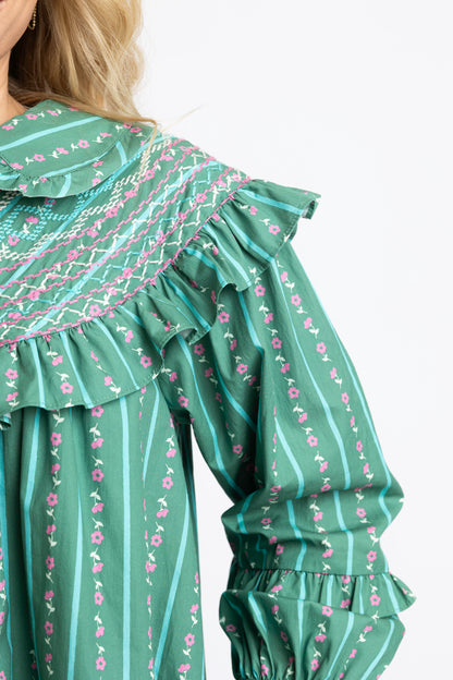 Floral Stripe Peter Pan Dress