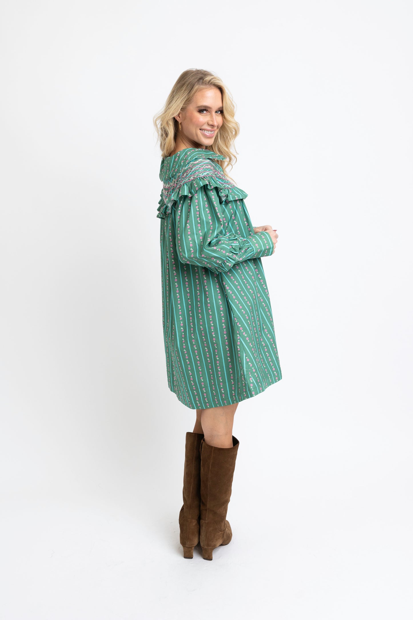 Floral Stripe Peter Pan Dress