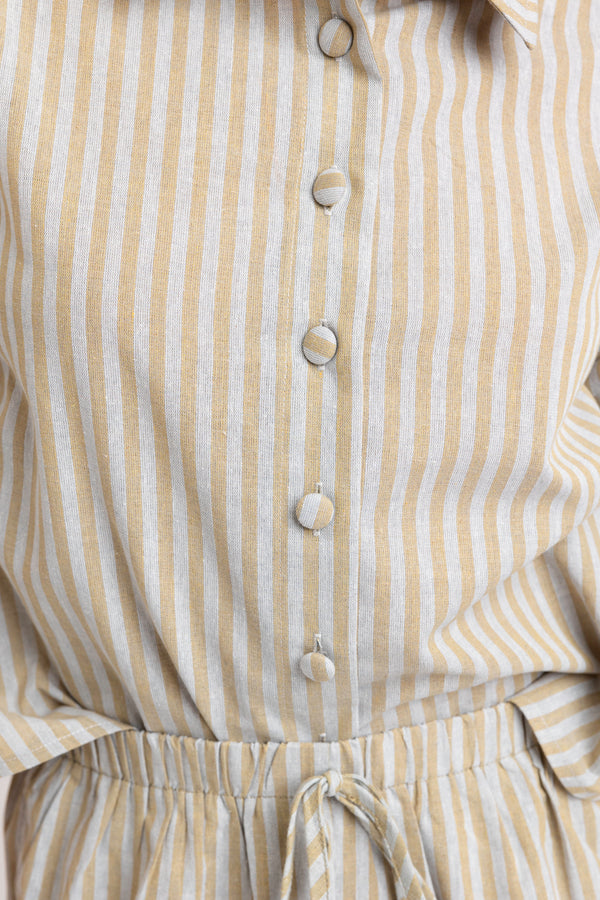 Stripe Linen Puff Sleeve Top