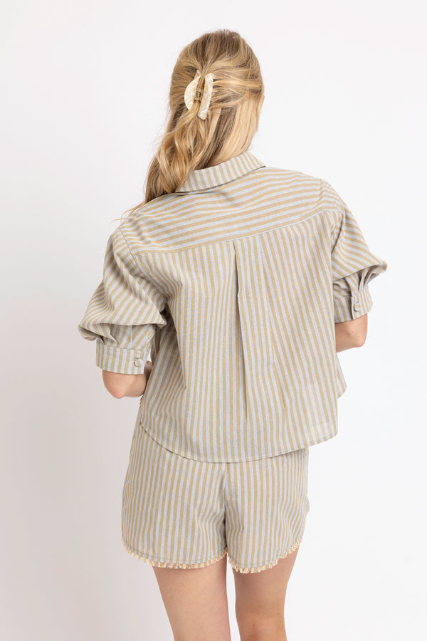 Stripe Linen Puff Sleeve Top