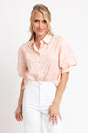 Eyelet Button Puff Sleeve Top