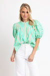 Seersucker Stripe Pleat Sleeve Top