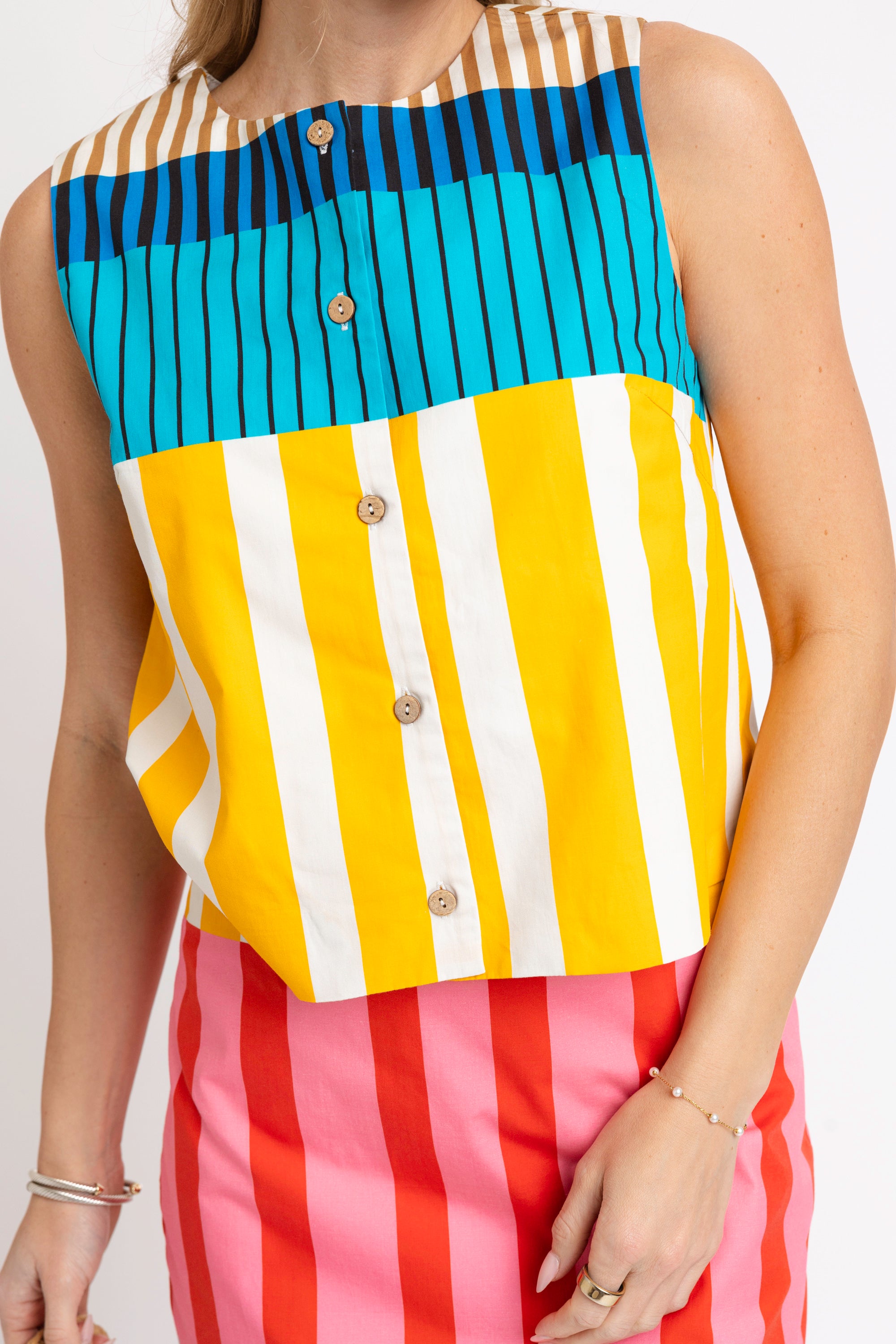 Multi Stripe Button Up Top