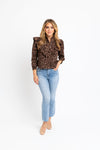 Leopard Ruffle Button Up Top