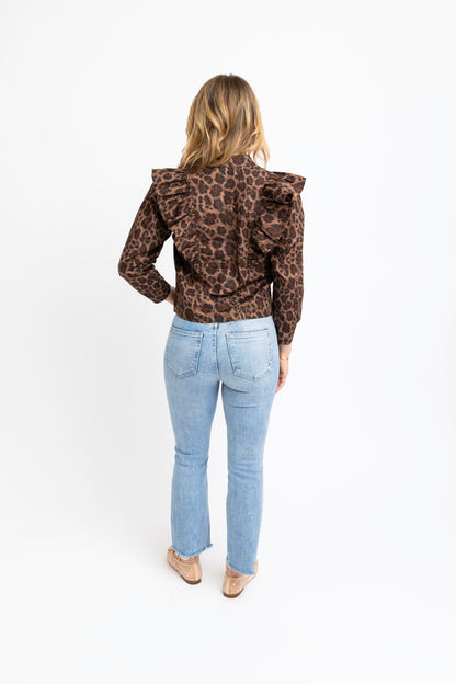 Leopard Ruffle Button Up Top