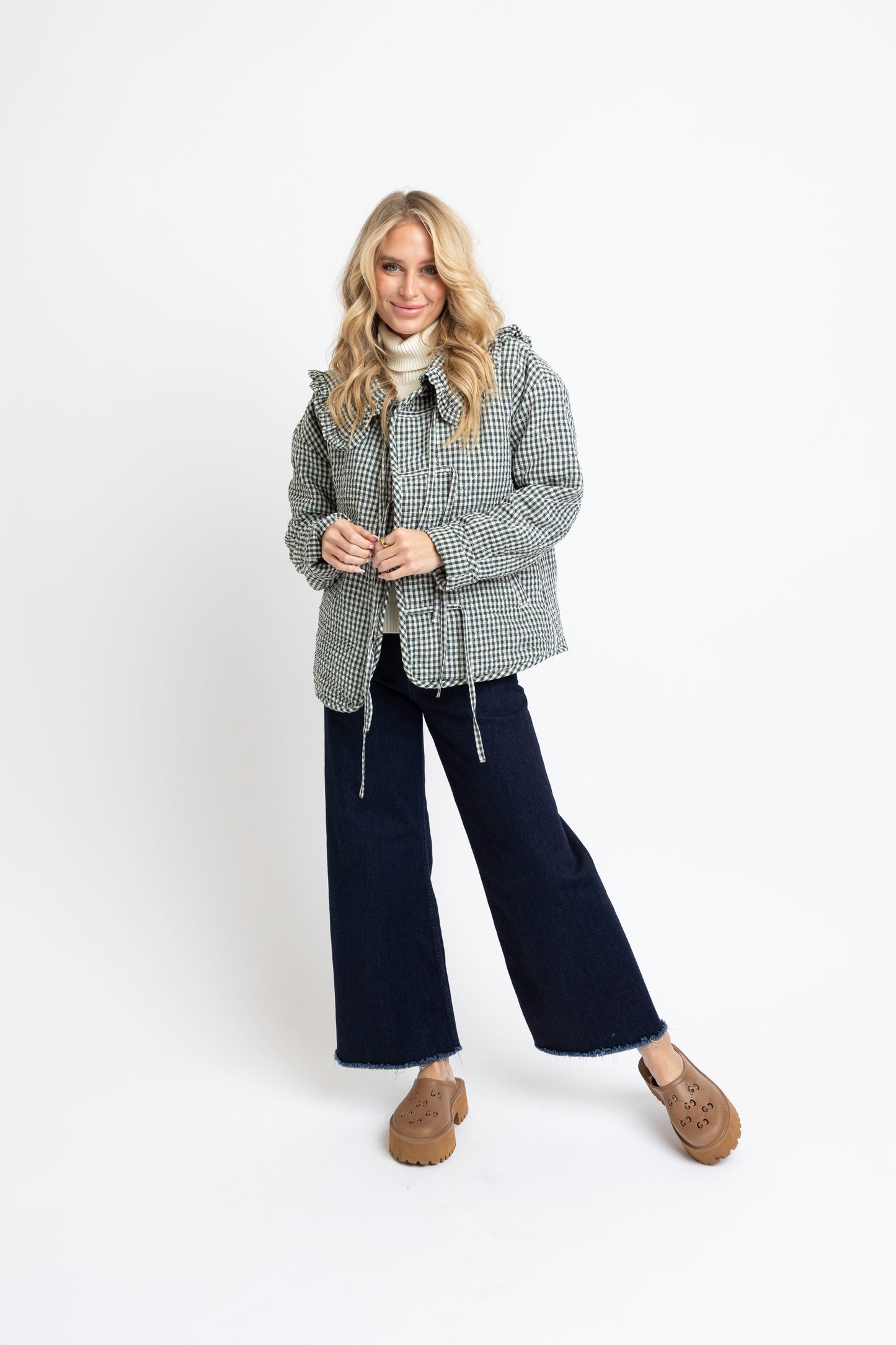 Gingham Check Collar Novelty Jacket