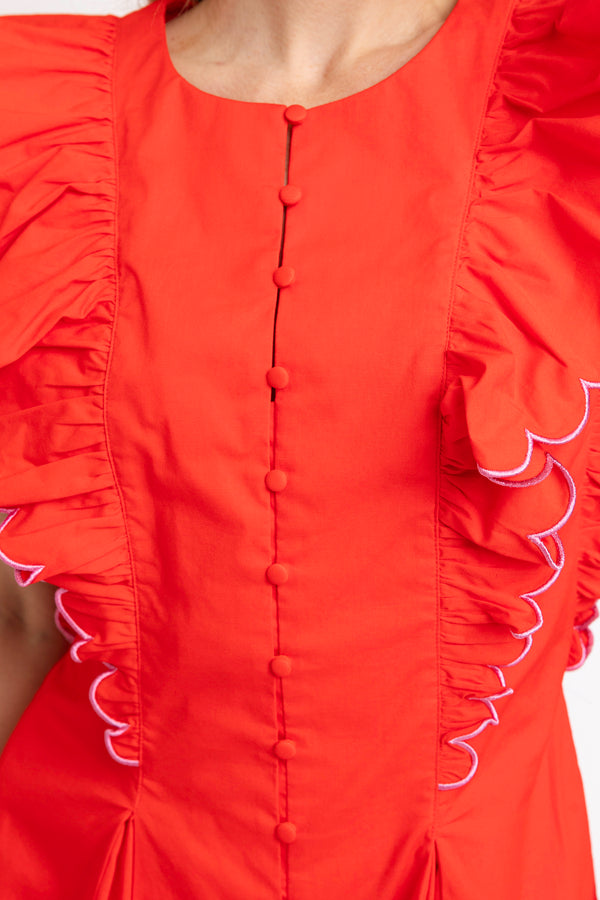 Solid Ruffle Contrast Romper