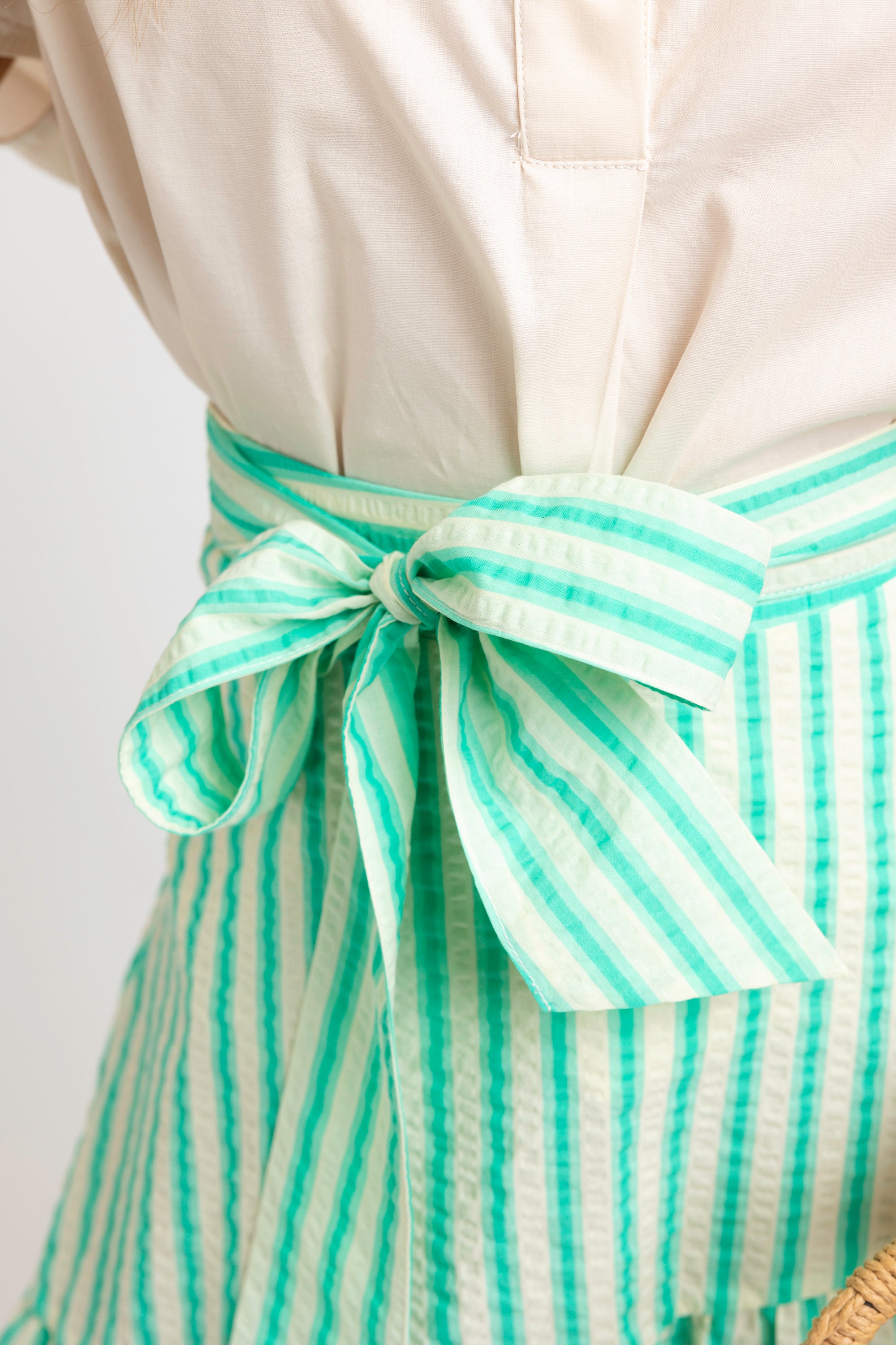 Seersucker Stripe Tie Maxi Skirt