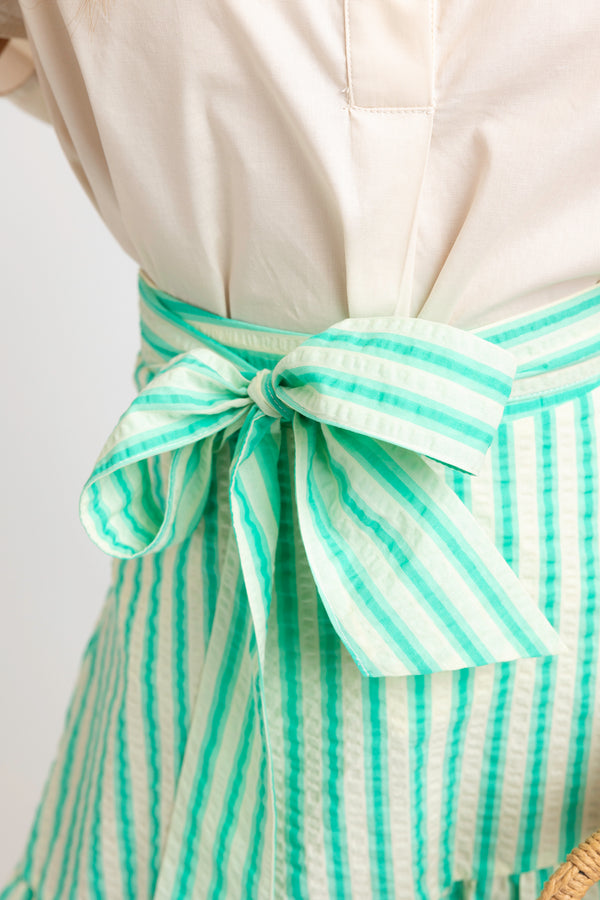 Seersucker Stripe Tie Maxi Skirt