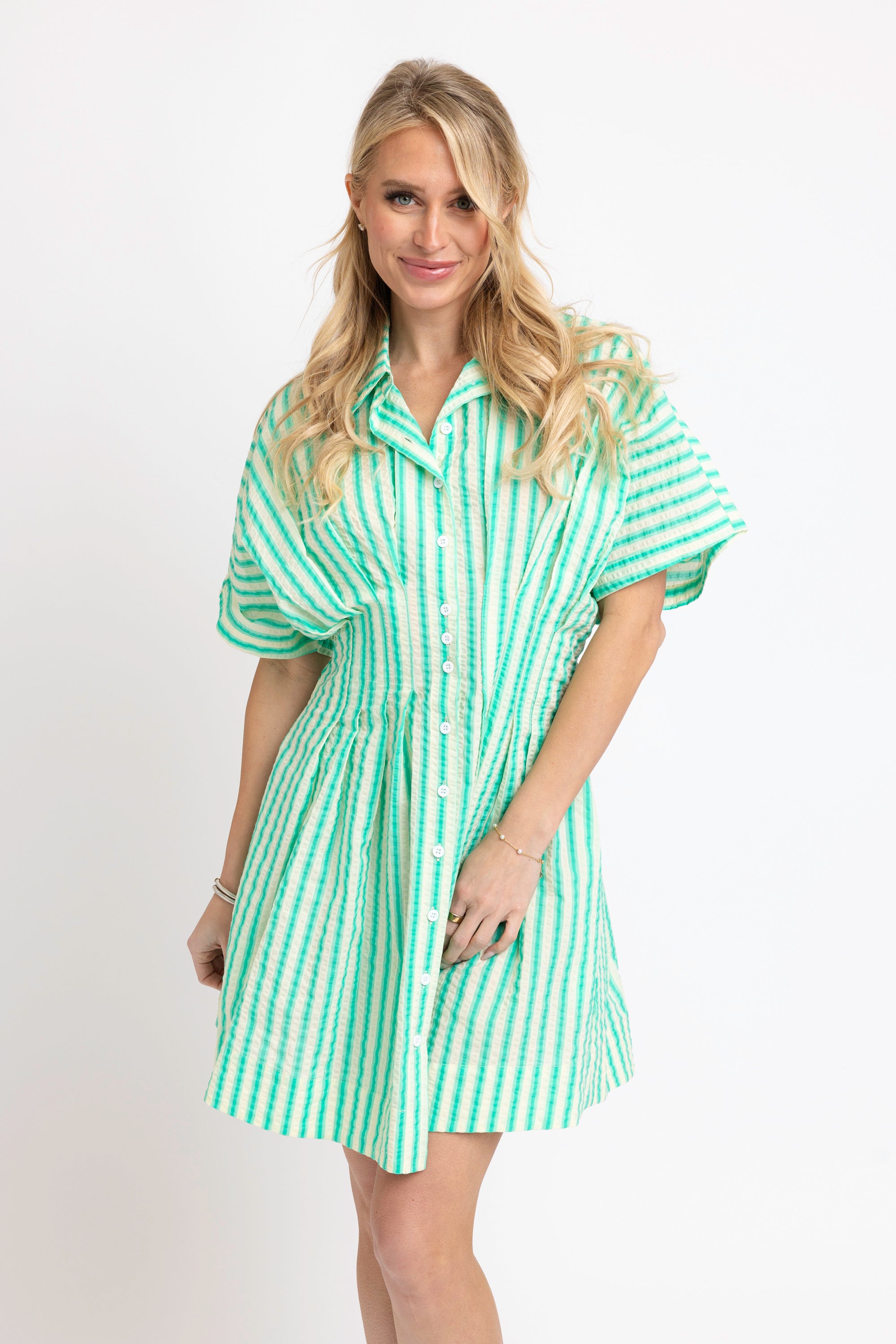 Seersucker Stripe Button Shirt Dress