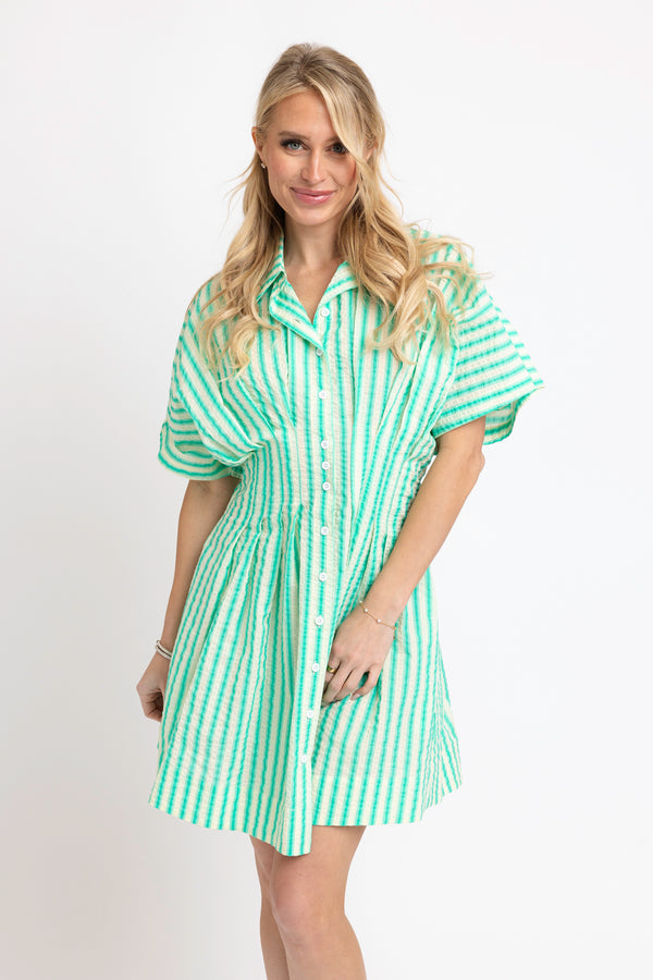 Seersucker Stripe Button Shirt Dress