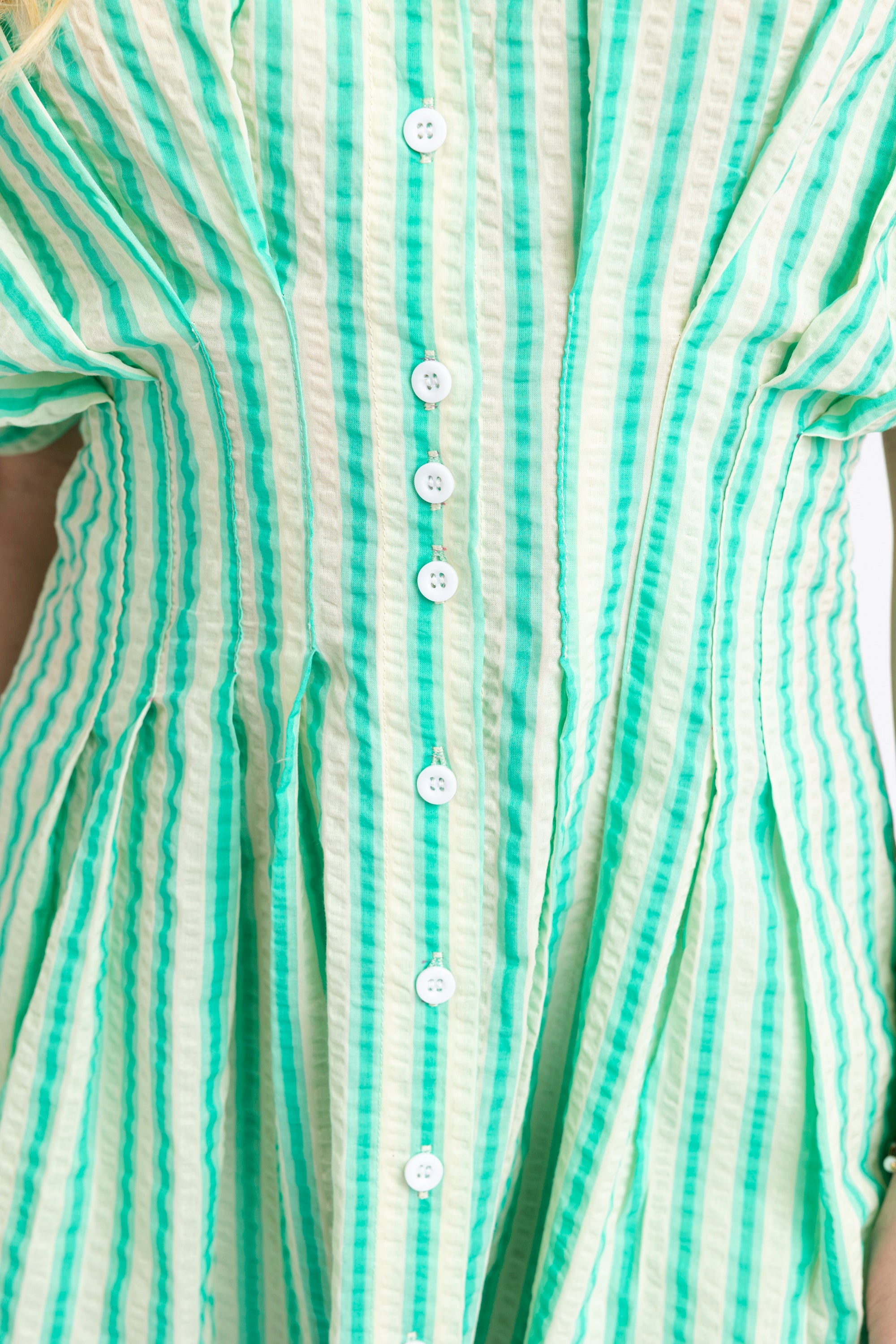 Seersucker Stripe Button Shirt Dress