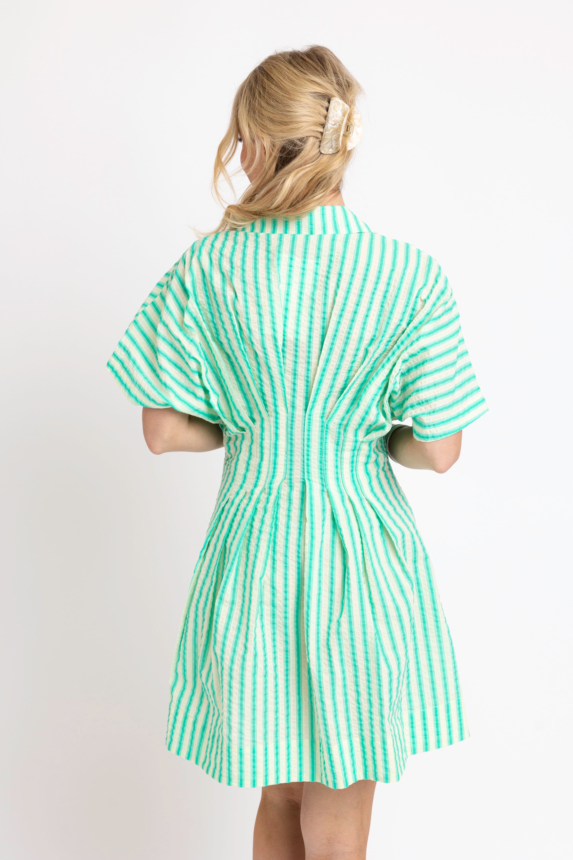 Seersucker Stripe Button Shirt Dress