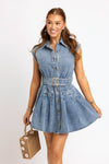 Denim Button Shirt Dress with Belt