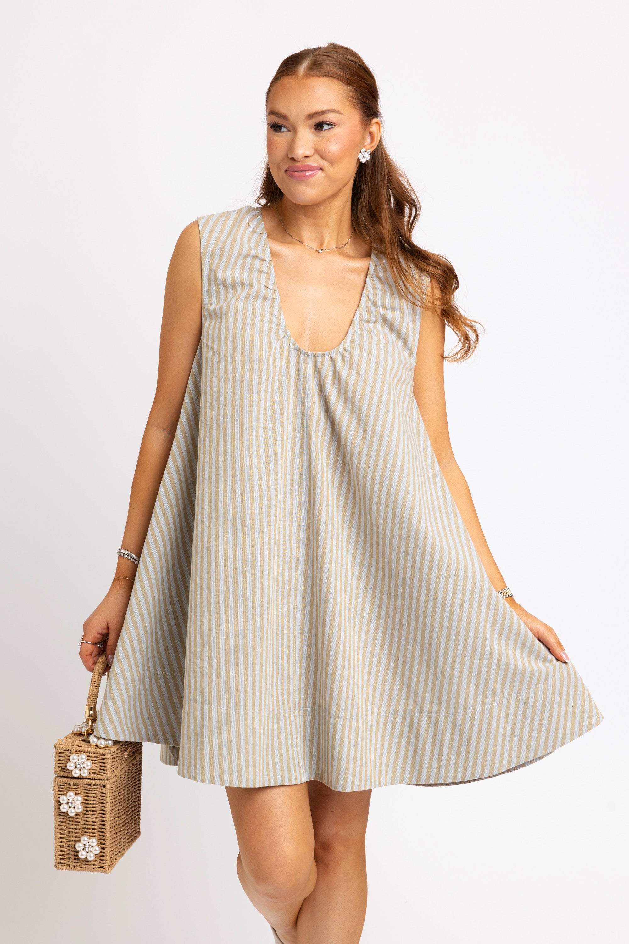 Linen Stripe Scoop Dress