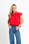Solid Poplin Bubble Sleeve Button Top