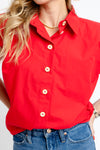 Solid Poplin Bubble Sleeve Button Top