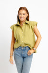 Solid Poplin Bubble Sleeve Button Top