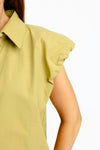Solid Poplin Bubble Sleeve Button Top