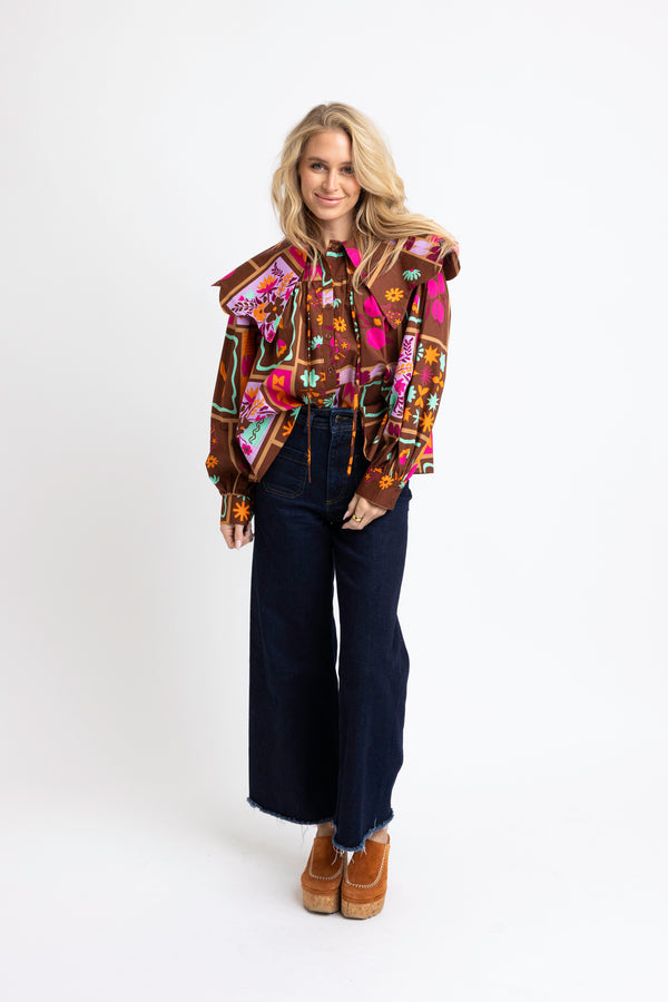 Floral Frame Peter Pan Collar Novelty Top