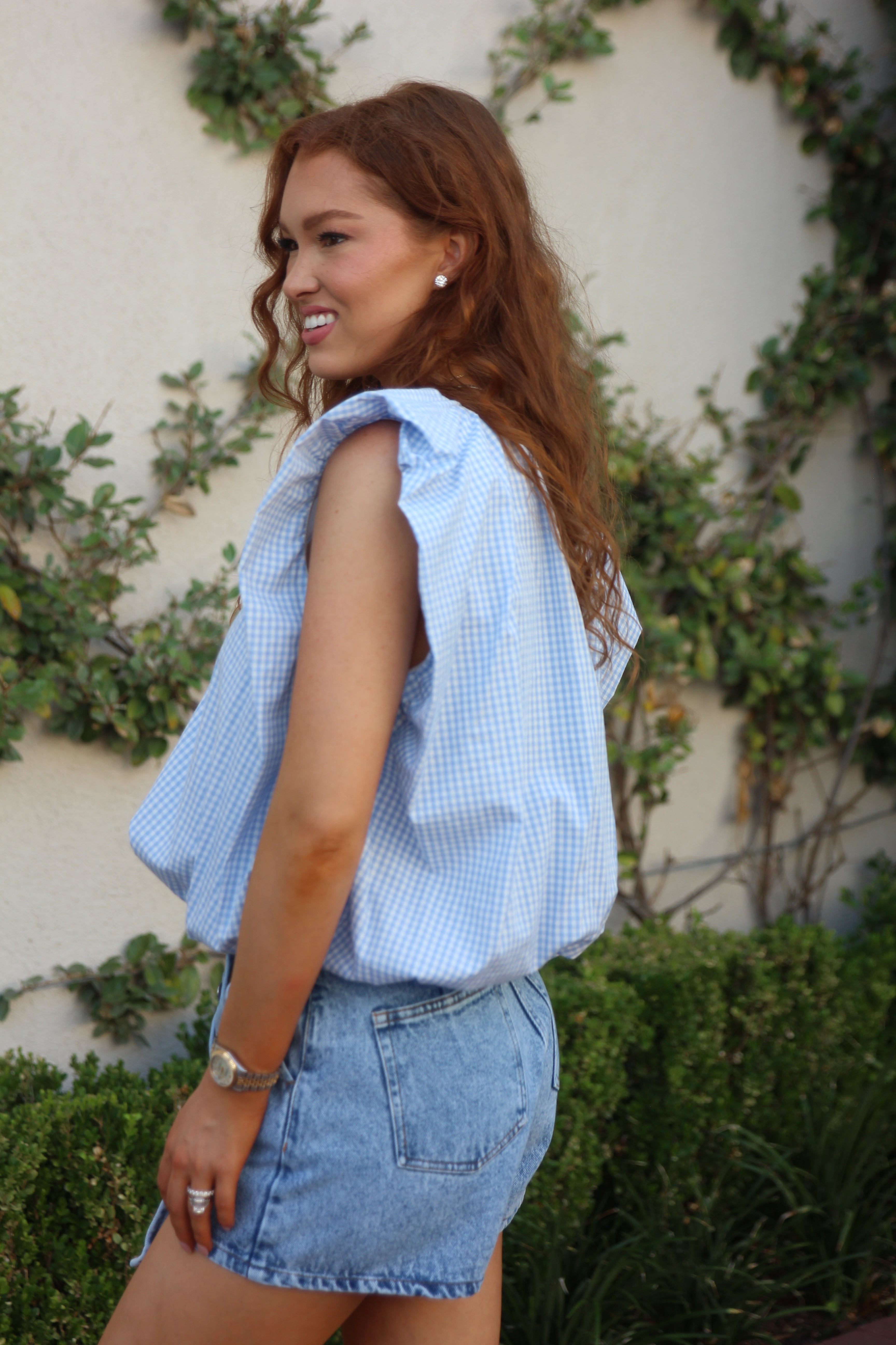 Check Poplin Bubble Top