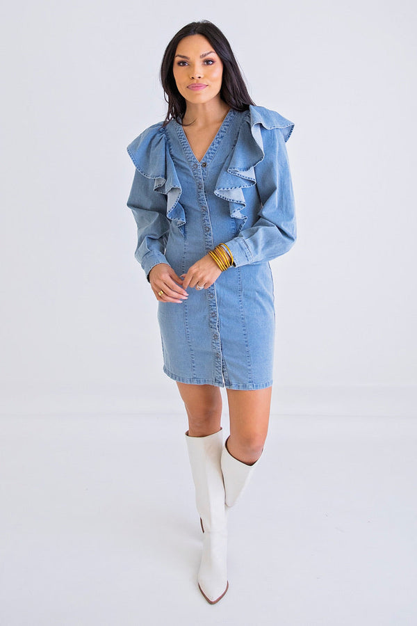denim ruffle dress Denim Ruffle Dress