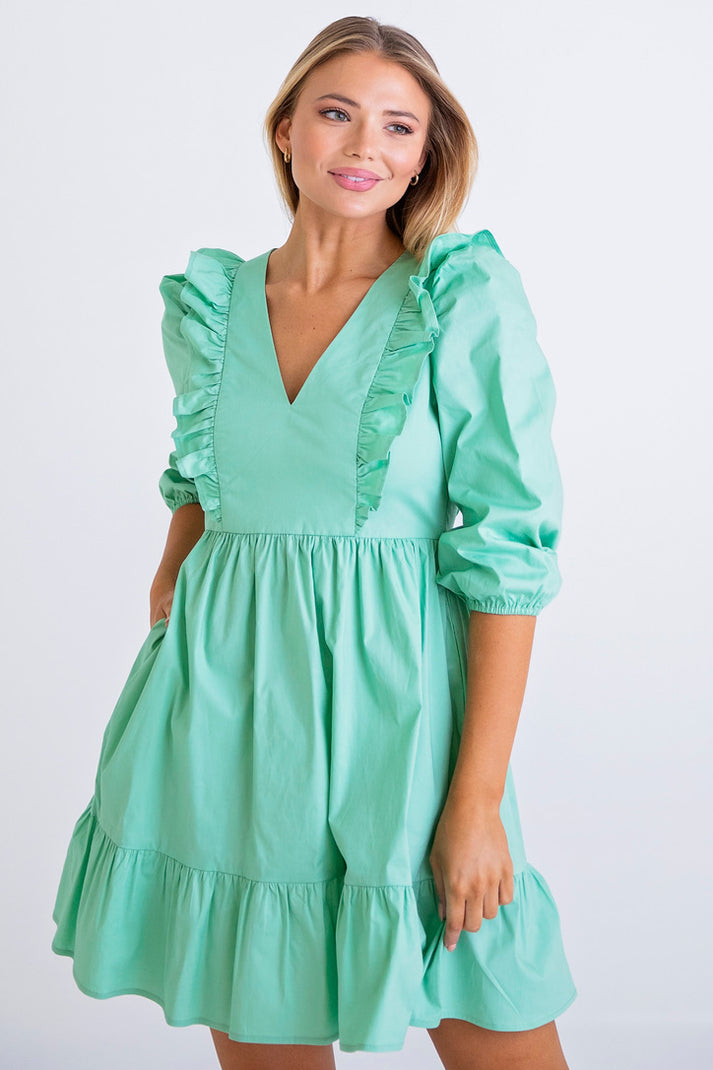 Green Poplin Ruffle Tier Dress Shop Karlie