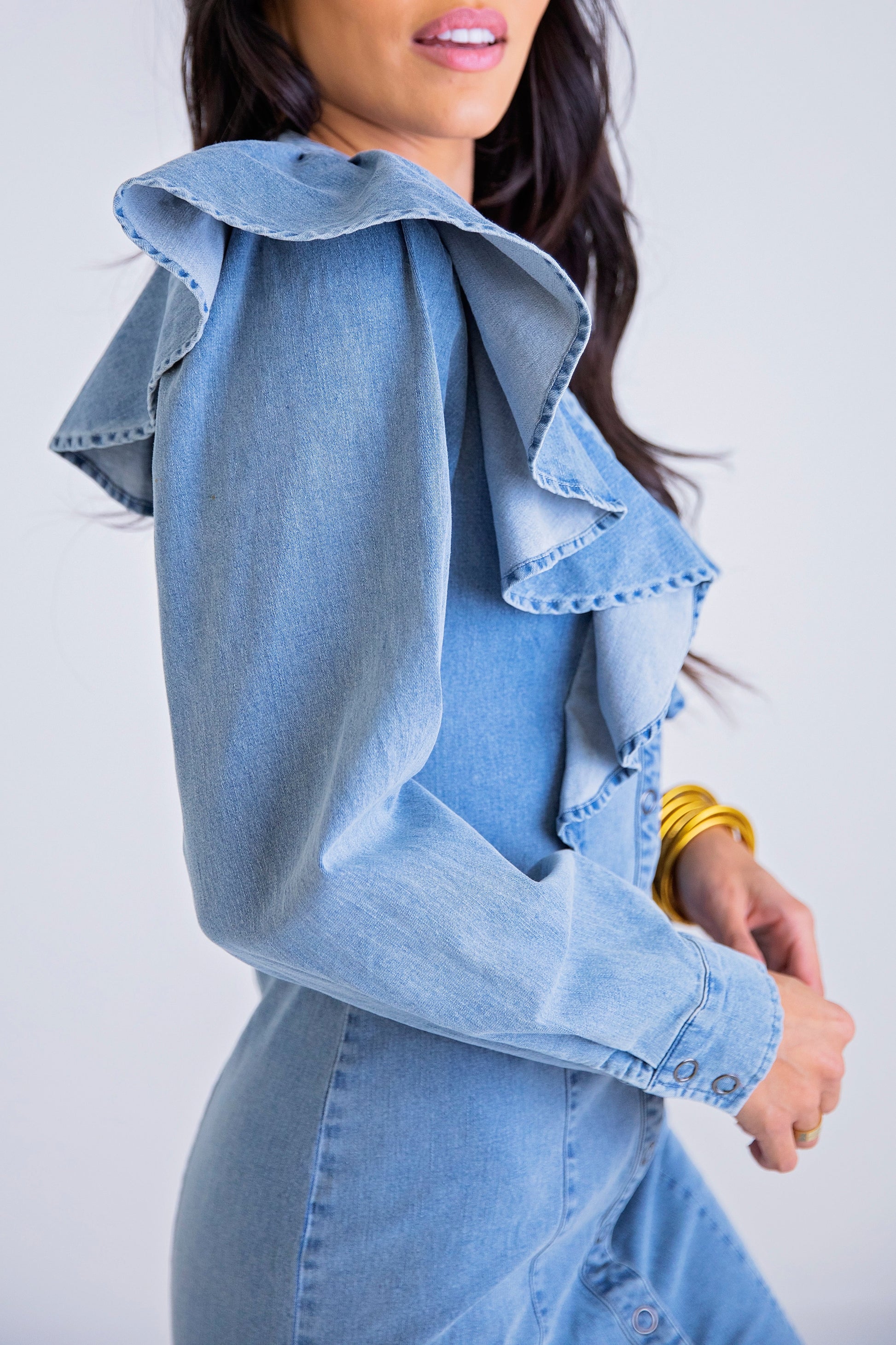 Denim Ruffle Dress Shop Karlie Denim Ruffle Dress Shop Karlie